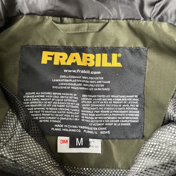 Frabill Rain Jacket Mens Medium Fishing Olive Green 3M Reflective Hooded Utility - Picture 2 of 6